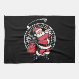 Golf Oh Christmas Santa Claus Vintage Golfer Golfi Tea Towel