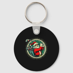 Golf Oh Christmas Tee Santa Claus Vintage Golfer G Key Ring