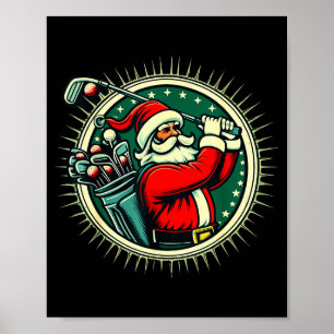 Golf Oh Christmas Tee Santa Claus Vintage Golfer G Poster