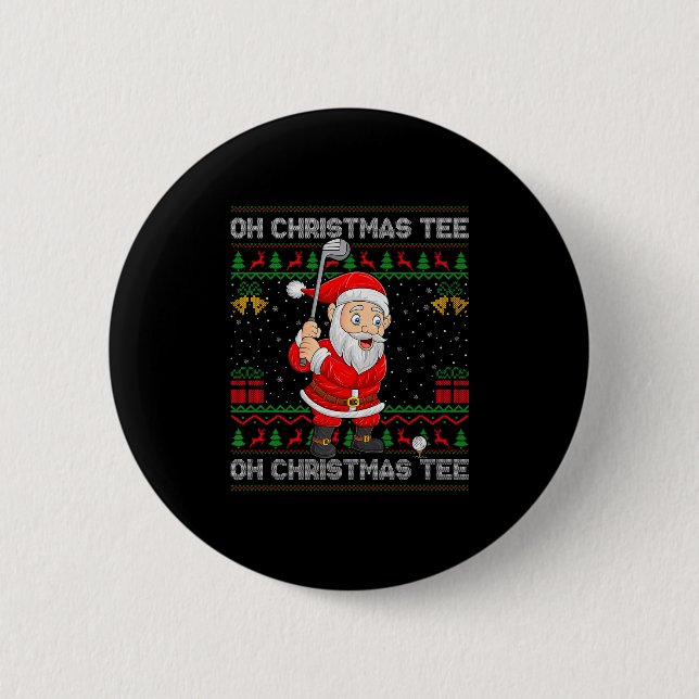 Golf Oh Christmas Tee Santa Playing Golf Golfer Ug 6 Cm Round Badge (Front)