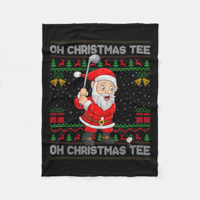 Golf Oh Christmas Tee Santa Playing Golf Golfer Ug Fleece Blanket (Front)