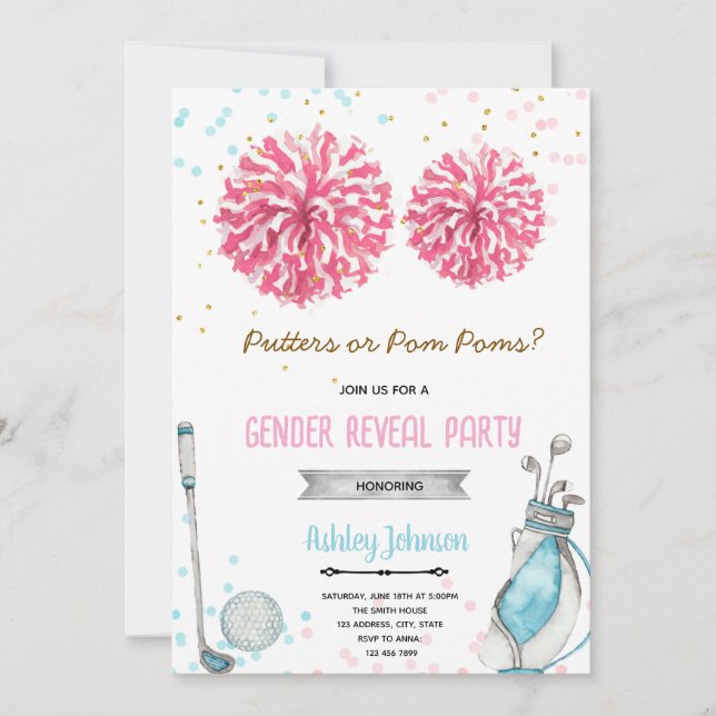 Golf or pom pom gender reveal invitation (Front)