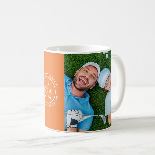 Golf orange Personalised Monogram multi photo Coffee Mug (Front Right)