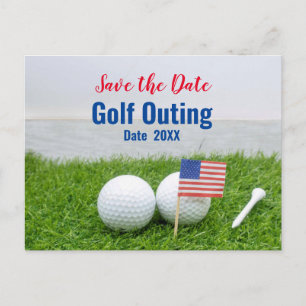Golf Outing Save the Date with Flag of America Postcard