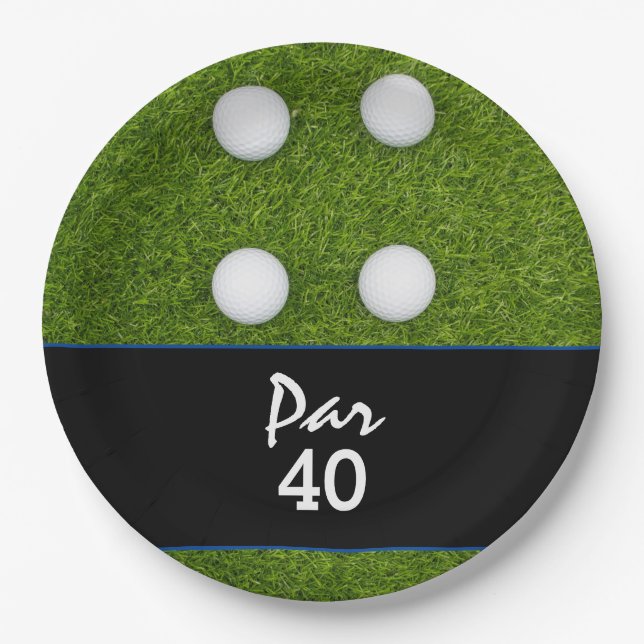 Golf Par 40th Birthday Anniversary on green Paper Plate (Front)