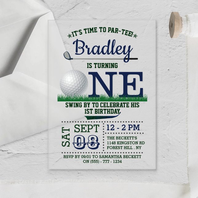 Golf PAR-TEE 1st Birthday Acrylic Invitations (Creator Uploaded)