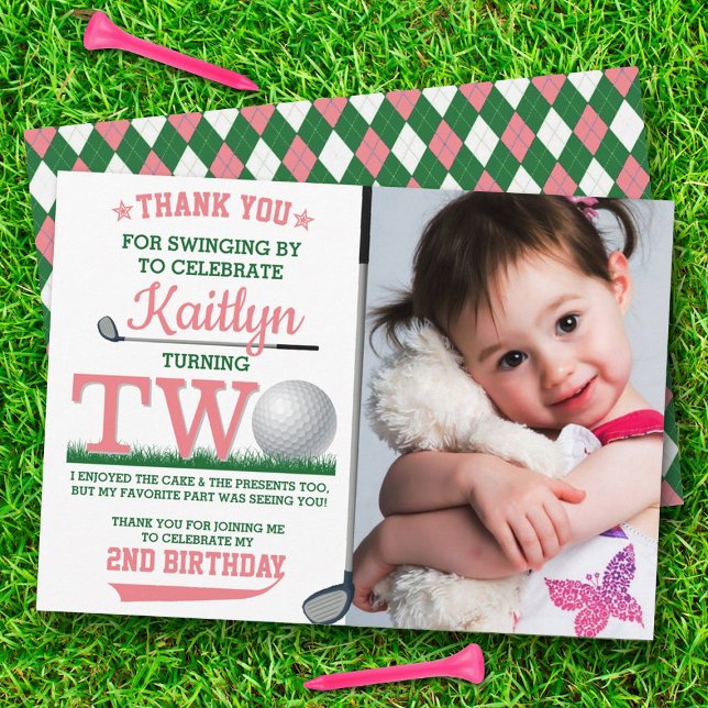 Golf PAR-TEE 2nd Birthday Photo Thank You Card (Creator Uploaded)