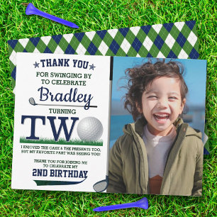 Golf PAR-TEE 2nd Birthday Photo Thank You Card
