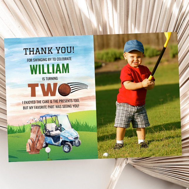 Golf PAR-TEE 2nd Birthday Photo Thank You Card (Creator Uploaded)