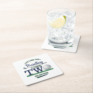 Golf PAR-TEE 2nd Birthday Square Paper Coaster