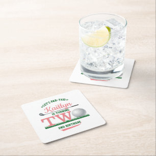 Golf PAR-TEE 2nd Birthday Square Paper Coaster