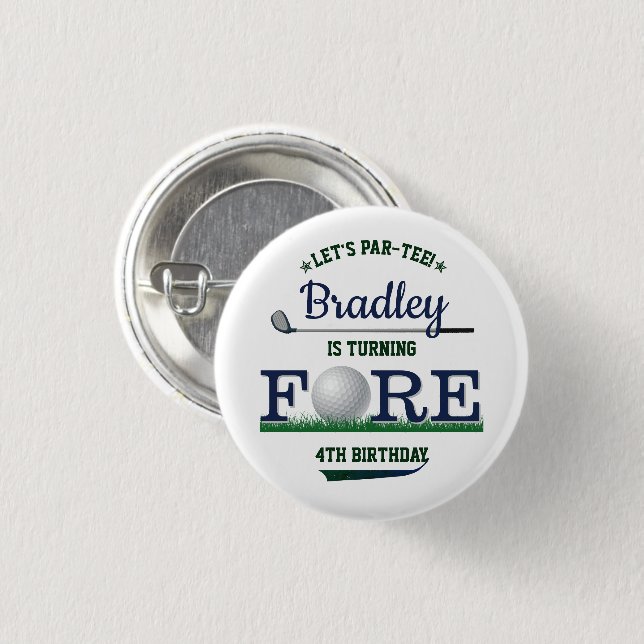 Golf PAR-TEE 4th Birthday 3 Cm Round Badge (Front & Back)