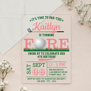 Golf PAR-TEE 4th Birthday Acrylic Invitations
