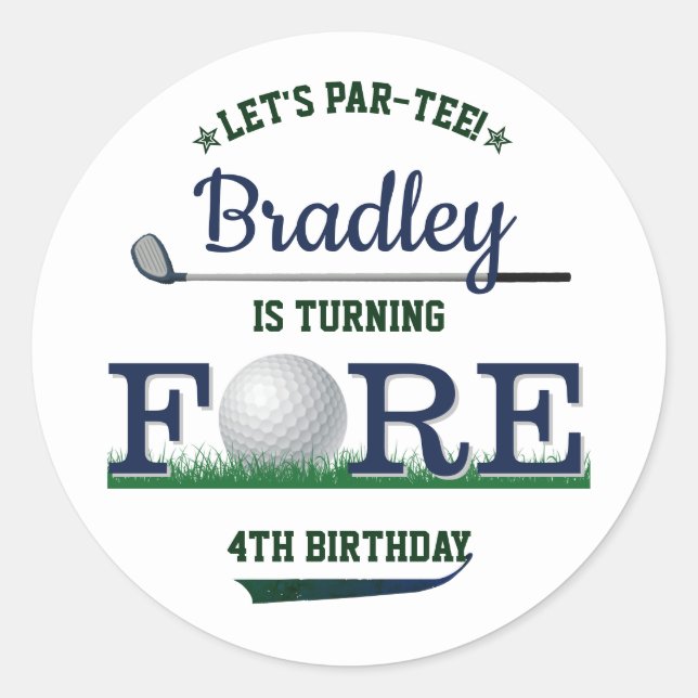 Golf PAR-TEE 4th Birthday Classic Round Sticker (Front)