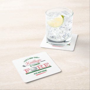 Golf PAR-TEE 4th Birthday Square Paper Coaster