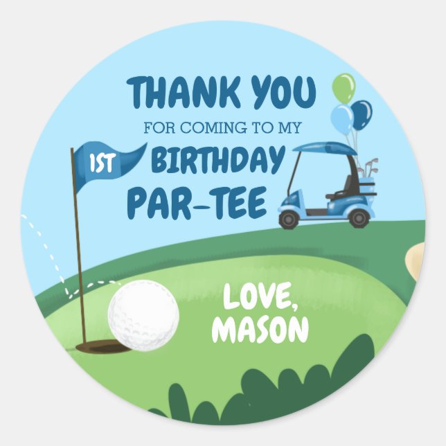 Golf Par-Tee Cupcake Topper Boy Birthday Favour Cl Classic Round Sticker (Front)