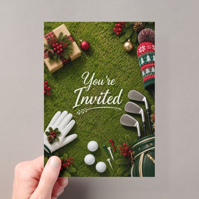 Golf Par tee Golfer Christmas Party  Acrylic Invitations (Insitu (Handheld))