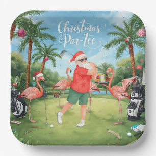Golf Par-Tee Golfer Party   Santa Claus & Flamingo Paper Plate