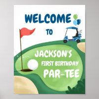 Golf Par-Tee Hole in One Boy Birthday Blue Welcome