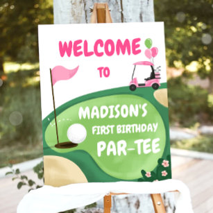 Golf Par-Tee Hole in One Girl Birthday Welcome Poster