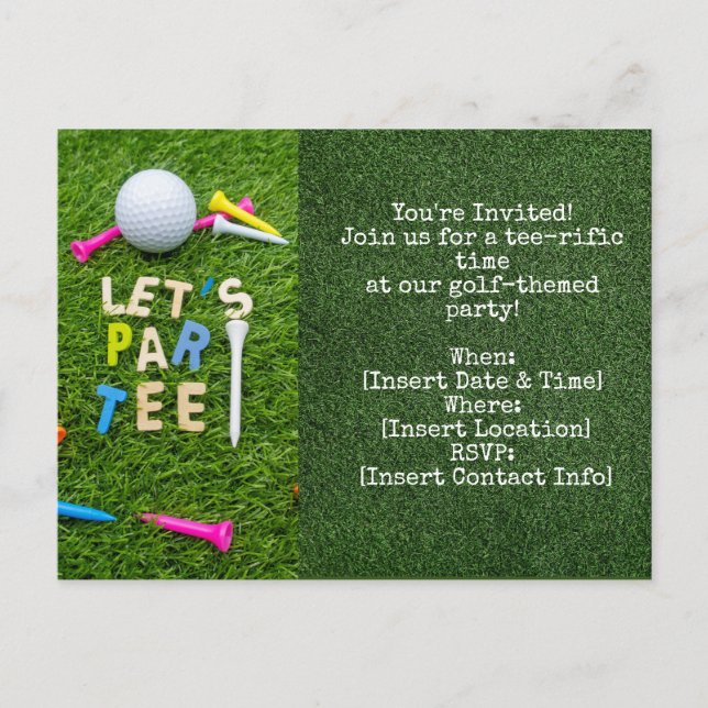 Golf Par tee party invitation with golf ball (Front)