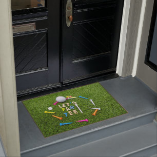 Golf Par tee party iwith golf ball on green  Doormat
