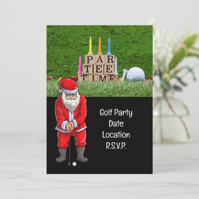 Golf Par tee party Santa Claus Christmas Squad  Invitation (Standing Front)
