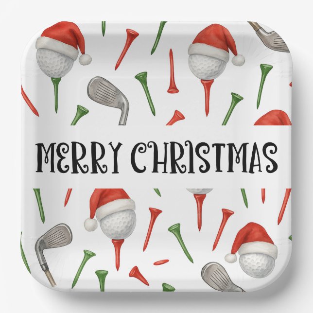 Golf Par tee party Santa Hat Christmas funny  Paper Plate (Front)