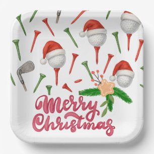 Golf Par tee party Santa Hat Christmas funny  Paper Plate
