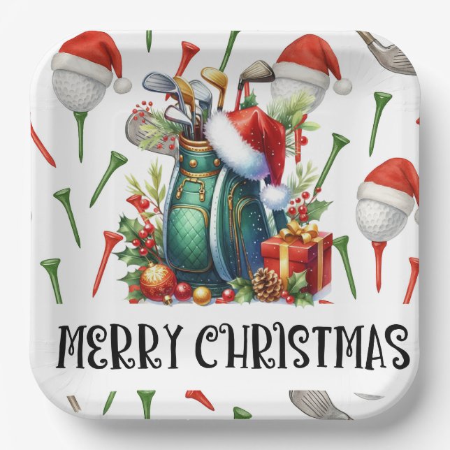 Golf Par tee party Santa Hat Christmas funny  Paper Plate (Front)