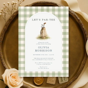 Golf Par-Tee Sage Green Gingham Baby Shower Invitation