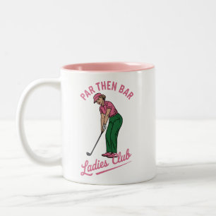 Golf Par Then Bar Ladies Club Golf Golfing Girl Two-Tone Coffee Mug