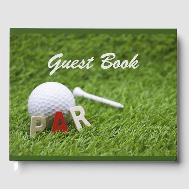 Golf Par to Pair with golf ball and tee on green Guest Book (Front)