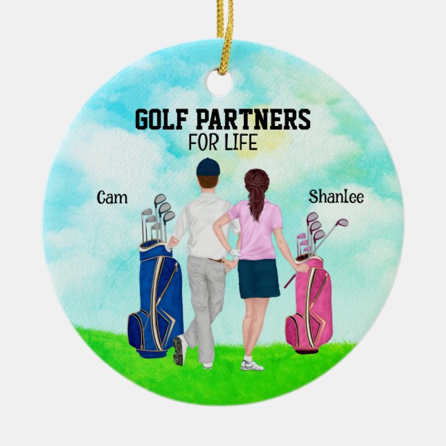 Golf Partners for life custom name Ceramic Tree Decoration (Front)