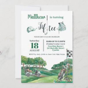Golf Party 50th Fiftee Birthday Green Golf Course Invitation