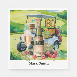 Golf Party 80th Birthday with golf cart on green Napkin
