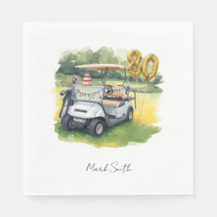 Golf Party 80th Birthday with golf cart on green Napkin