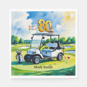 Golf Party  80th Birthday with golf cart on green  Napkin
