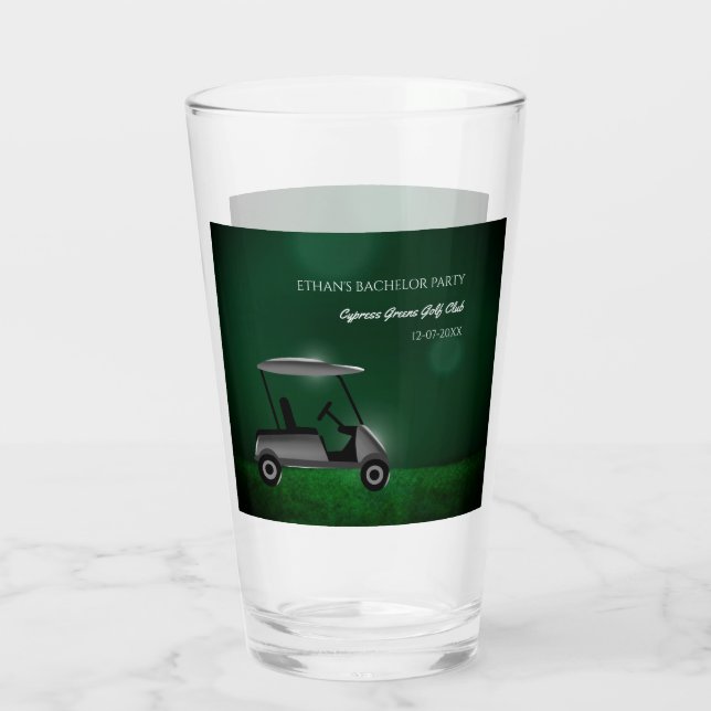 Golf Party Bachelor Party Golfers Green golf cart Glass (Back)