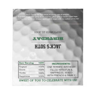 Golf Party Favour Chocolate Candy Wrappers Notepad
