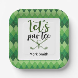 Golf Party Green Argyle Paper Plate
