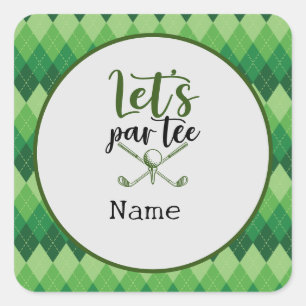 Golf Party Green Argyle Square Sticker