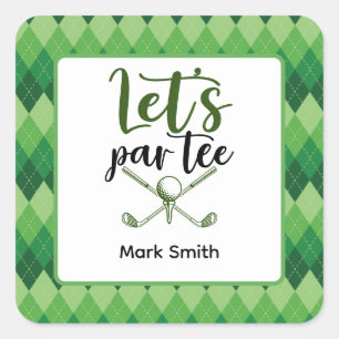 Golf Party Green Argyle Square Sticker