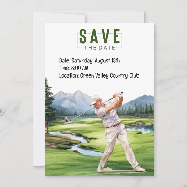 Golf Party invitation card watercolor with golfer  (Front)