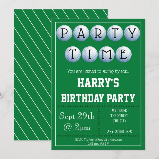 Golf Party Invitation Editable (Front/Back)