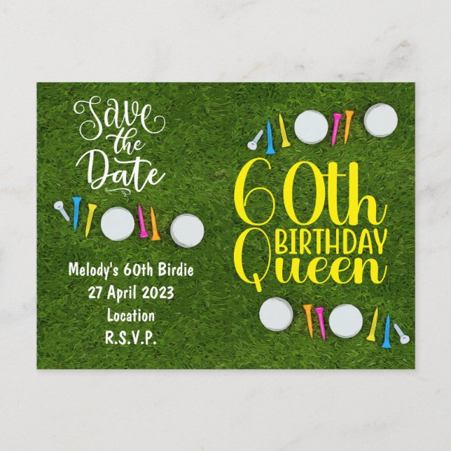 Golf Party invitation Save the Date 60th Birthday Postcard (Front)
