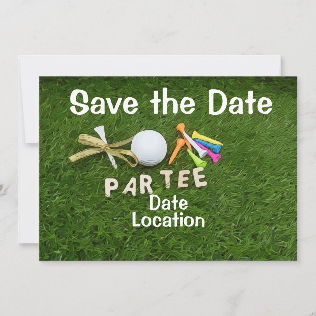 Golf Party Invitation with golf ball and tee (Front)