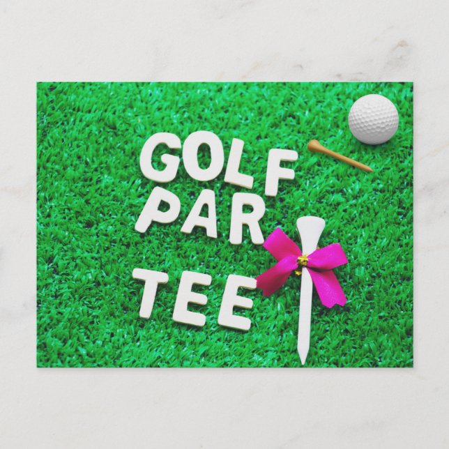 Golf Party Par Tee invitation on green grass  Postcard (Front)