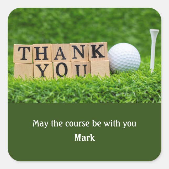 Golf party thank you square sticker (Front)