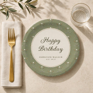 Golf Pattern Elegant Name Happy Birthday Party Paper Plate
